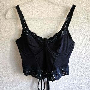 Colsie Black Lace Trim Crop Tank Top